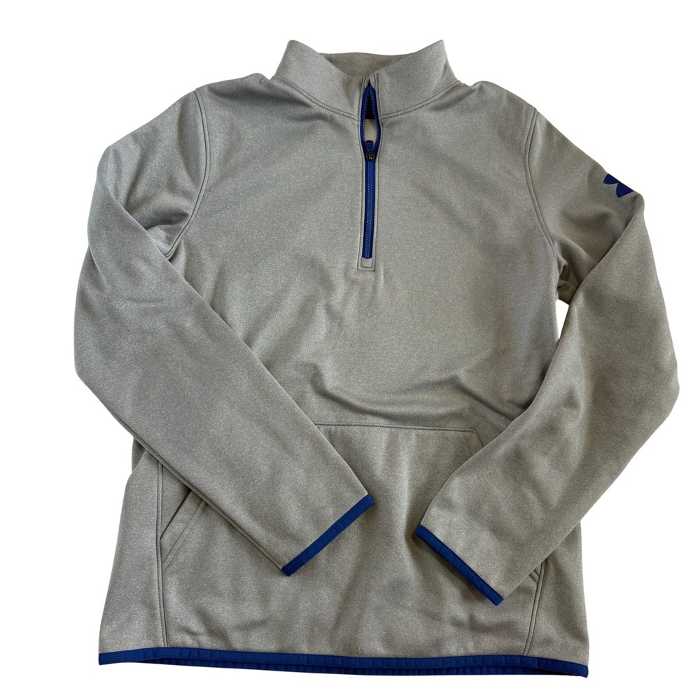 Under Armour Boys YXL ColdGear Quarter Zip Pullover Gray Blue 1322143